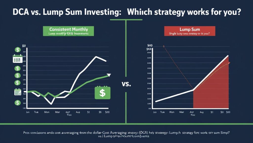 A simple infographic comparing DCA vs. Lump Sum Investing, showing how DCA works over time.