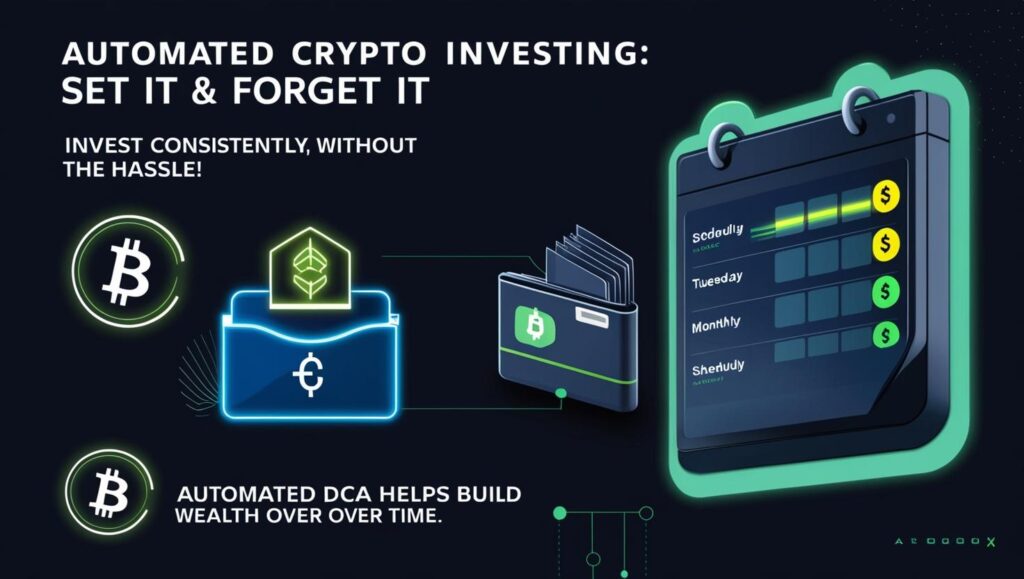 A visual representation of automated investing, such as a calendar with scheduled crypto purchases.