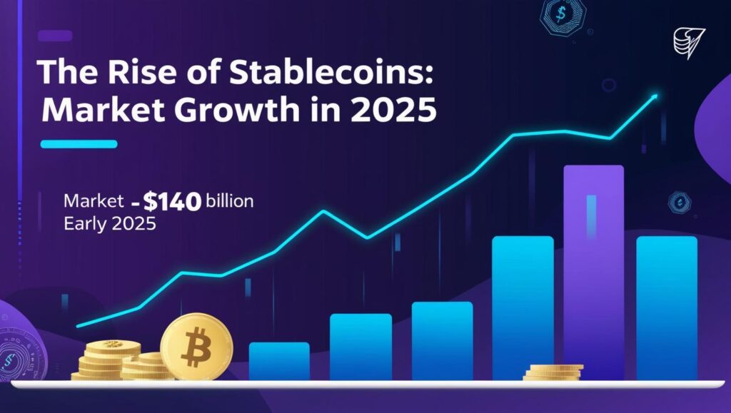 A visual representation of the stablecoin market growth (e.g., a graph showing the $140 billion market valuation).