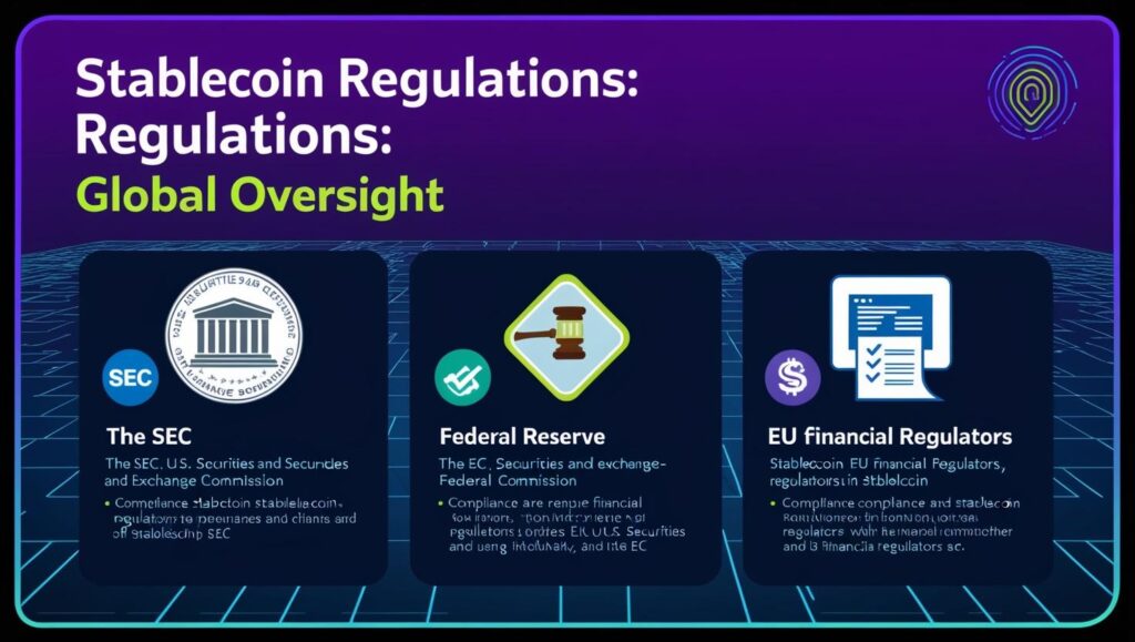 A visual representation of regulatory oversight (e.g., SEC, Federal Reserve, EU regulations).