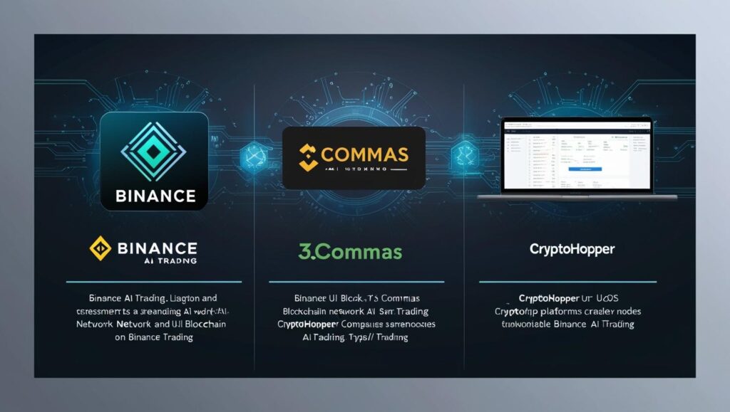 Showcasing logos or UI screenshots of platforms like Binance AI Trading, 3Commas, and CryptoHopper.