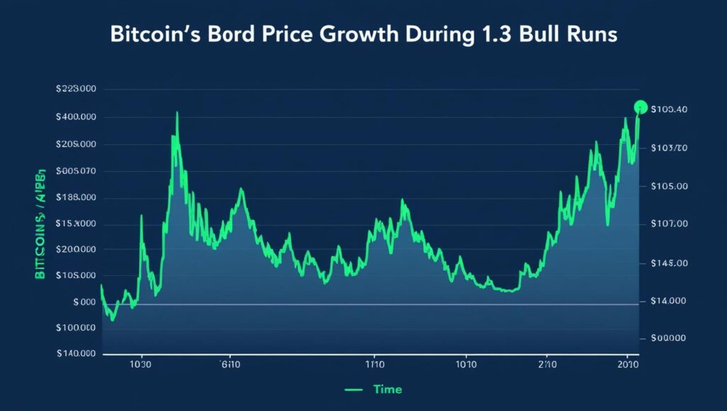 Image showing a line graph showing Bitcoin’s price growth over multiple bull runs.