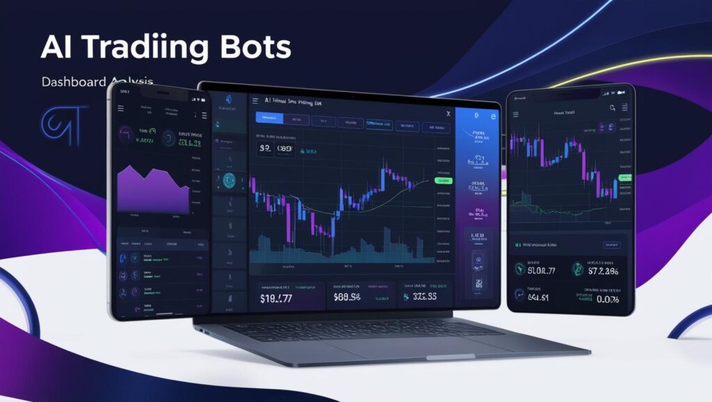 Image showing a visualization of AI trading bots in action, such as a dashboard interface.