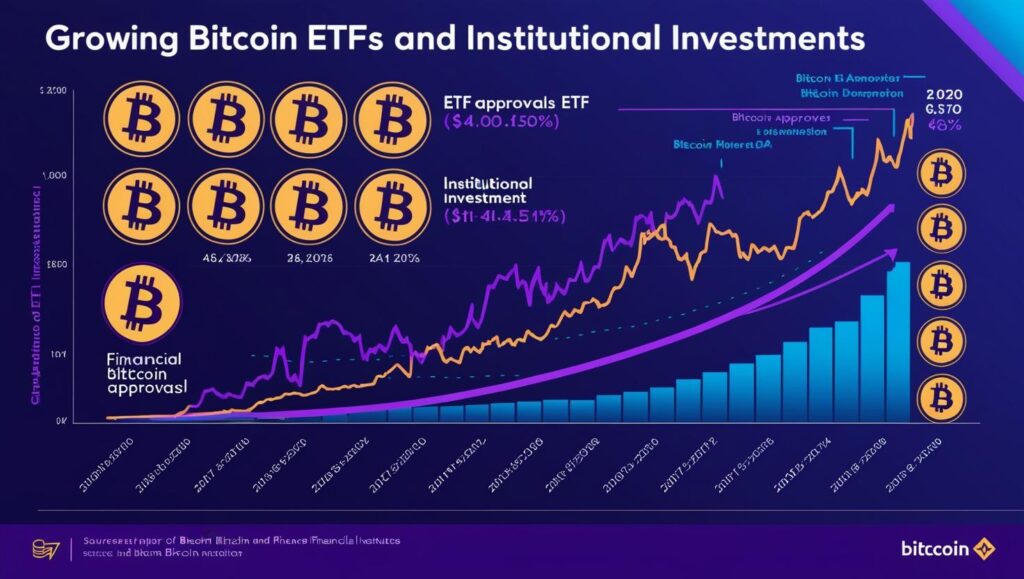 Image showing a graphic showing the adoption of Bitcoin ETFs and institutional investments.