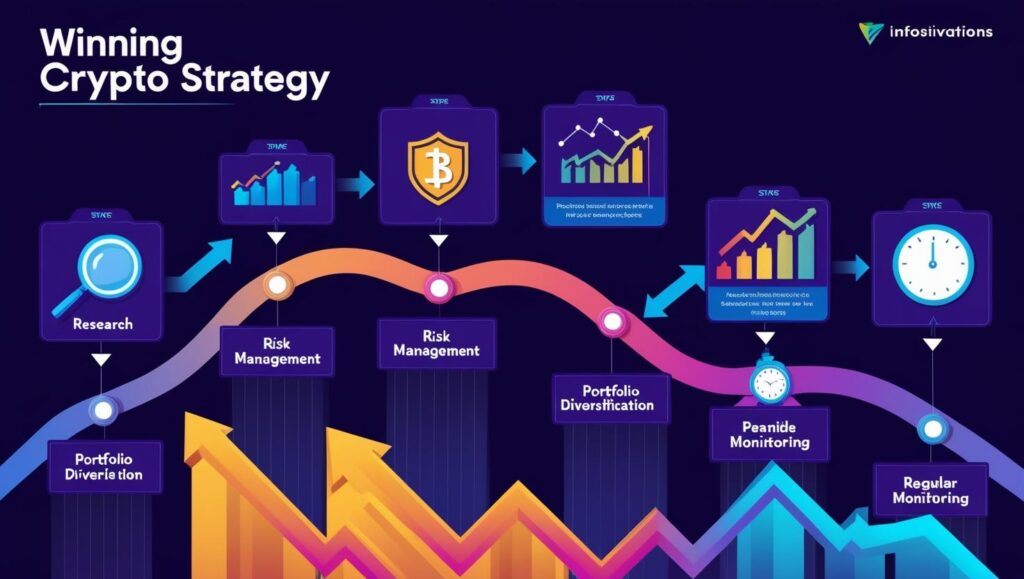 Image showing a motivational image showing a "Winning Crypto Strategy" roadmap.